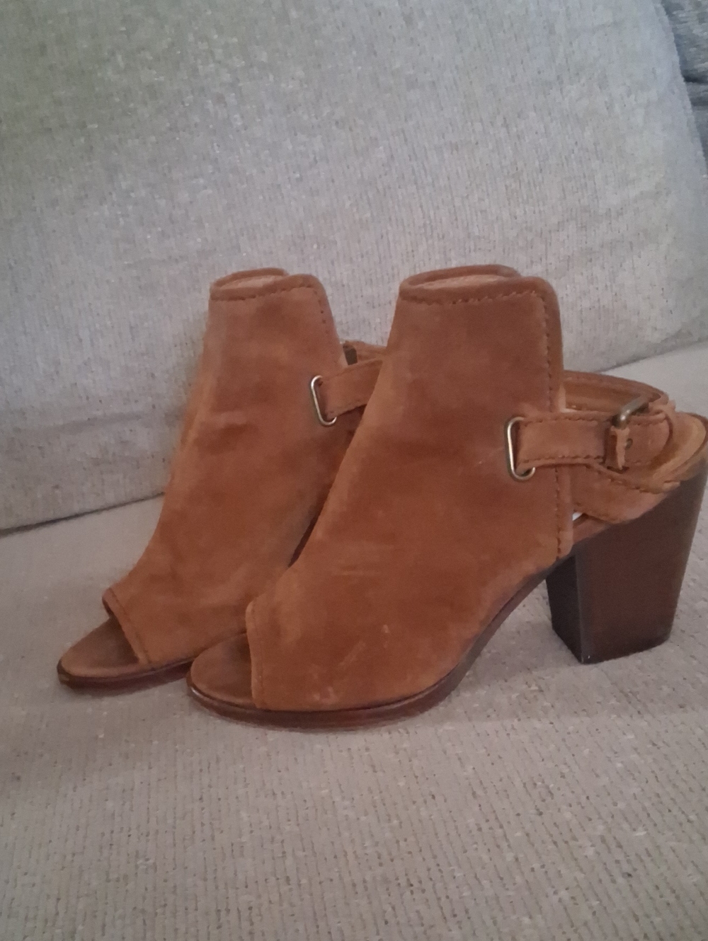 Frye Suede Open-Toe Mule Heels - Cognac Brown